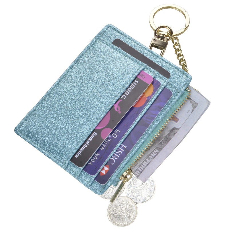 woogwin Slim RFID Credit Card Holder for Women Mini Front Pocket Wallet Purse With Keychain(StarTeal) - Image 2